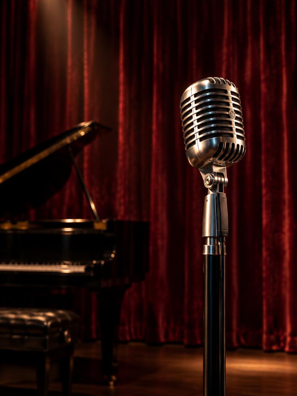 Vintage vocal microphone on a cabaret stage